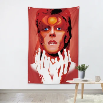 

David Bowie Rock Band Poster wall sticker Hanging Art Waterproof Cloth Polyester Fabric Flags banner Bar Cafe Hotel Decor