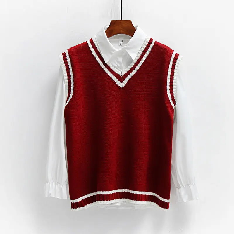 Sweater Vest Women Striped Japanese-style Sleeveless V-neck All-match Loose Casual Preppy-style Lovely Students Fashion Ulzzang 2