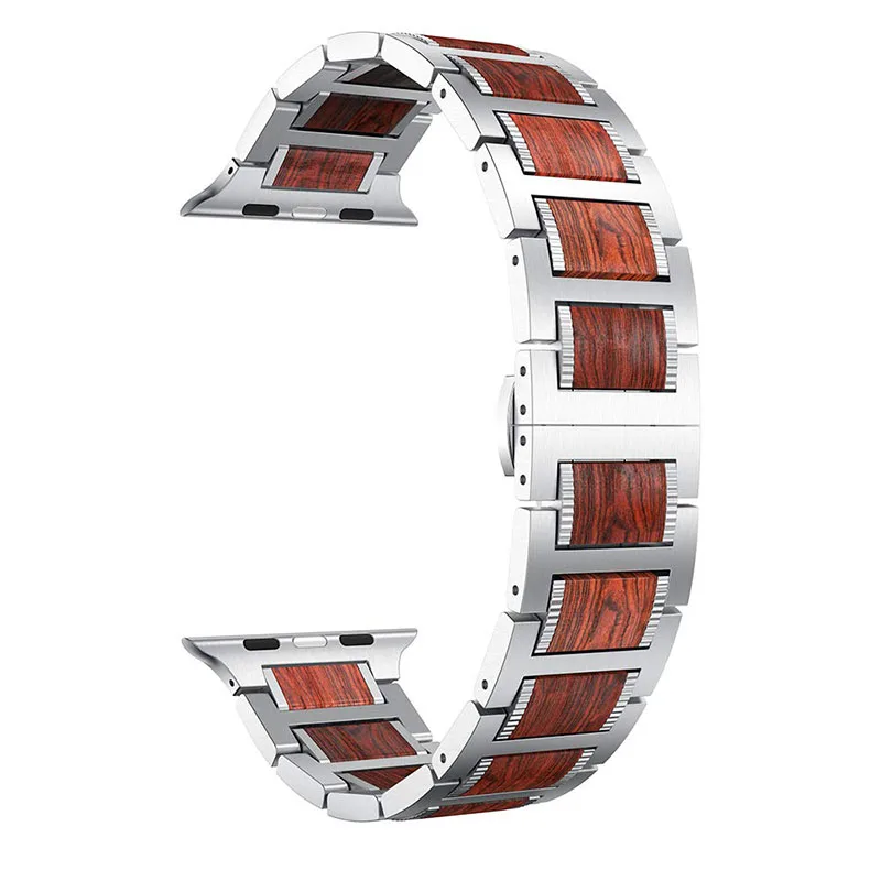 Band For Apple Watch iWatch Series 4 3 2 1 Wood Replacement Watch Band Wristband Strap For Apple Watch 38/40mm 42/44mm - Band Color: Silver