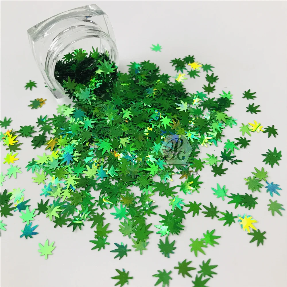 PrettyG 1 Box Weed Leaves Shape Holographic Glitter Sequins for Resin DIY Making Art Craft Nail Makeup Decoration Accessories