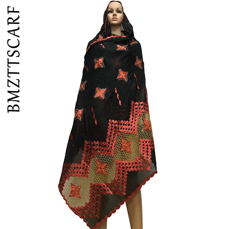 Новейшая африканская Женская шаль мусульманский платок больших размеров хлопковый шарф дизайн вышивки для Шали Обертывания BM687