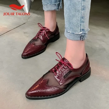 

JOUIR New Design 2020 Genuine Leather Pointed Toe Flats Woman Shoes Lace-Up Spring/Autumn Casual Shoes Women Flats