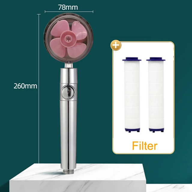 2021 Shower Head Water Saving Flow 360 Degrees Rotating With Small Fan ABS Rain High Pressure spray Nozzle Bathroom Accessories A Pink 2x Filter