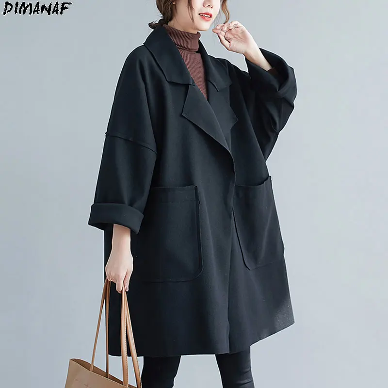 

DIMANAF Plus Size Women Coats Solid Cashmere Jacket Thick Cardigan Spliced Warm Autumn Lapel Coats Flocking Parka New Outerwear
