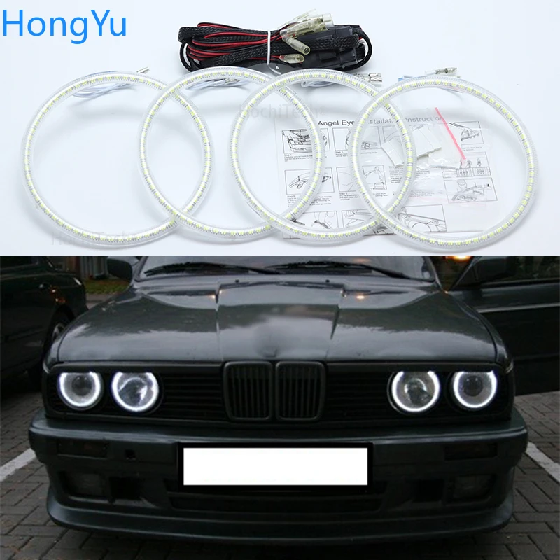 Qiuko Car 4pcs 120mm RGB 5050SMD LED Flash Angel Eyes Halo Ring Light for BMW E30/E32/E34 DRL Headlight With 24 Keys Controller