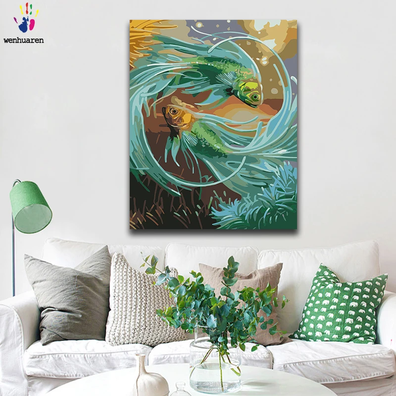 Diy краски по номерам картина живопись с комплектами Золотая рыбка прекрасная