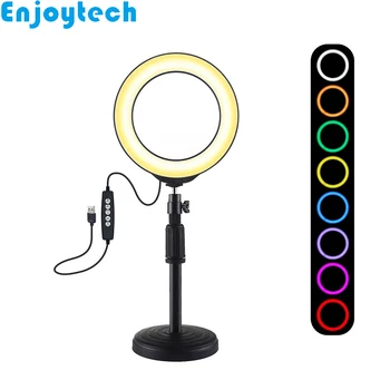 

New Tabletop Mounts Holder Tripod with 16CM RGBW LED Ring Flash Lamp for Mobile phones Vlog Video Live Streaming Bloggers