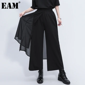 

[EAM] High Elastic Waist Black Chiffon Long Wide Leg Trousers New Loose Fit Pants Women Fashion Tide Spring Autumn 2020 1Z352