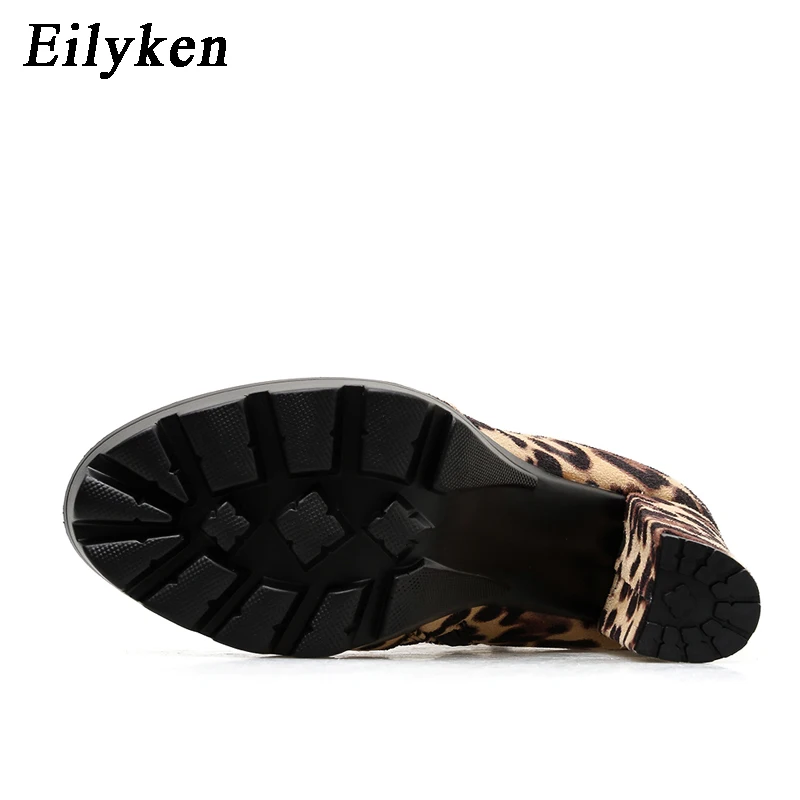 Eilyken Модные женские ботинки на Высоком толстом каблуке с леопардовым принтом