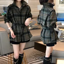 

2021 New Frosted Plaid Thickened Shirt Women Long Sleeve Coat Autumn Winter Outwear Blouse Cardigan Buttoned Shirt