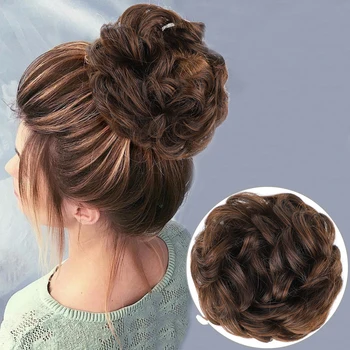 

Messy hair bun Scrunchie Chignon Donut Synthetic hairpieces For Women Gary Brown Color Elastic Hair Rope Hair Extensions