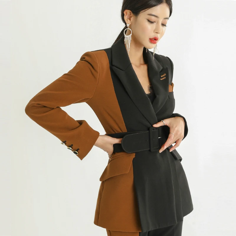 

2019 New women office lady pant suits of high quality OL blazer suit jackets with ankle length trouser two pieces set suit