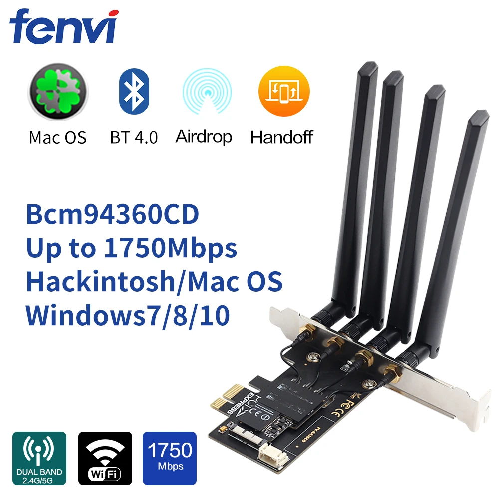 1750 Мбит/с двухдиапазонный PCI-E Настольный Wifi карта 802.11AC Broadcom BCM94360CD беспроводной Bluetooth 4,0 адаптер для Mac/Win/Hackintosh