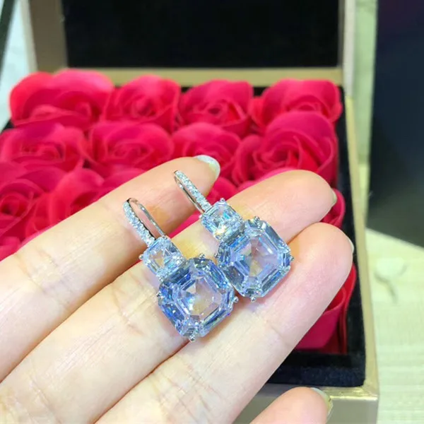 Вечерние серьги из серебра 925 пробы с кубическим цирконием 3 А|Серьги-подвески| |