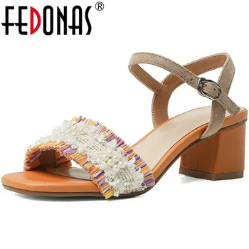 

FEDONAS Metal Buckle Genuien Leather Women Summer Sandals Lace Up Vintage High Heels Pumps New Quality Prom Party Shoes Woman