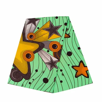 

green star african real wax print fabric for wedding party dress diy sewing materias polyester ankara nigerian wax fabric 6yards