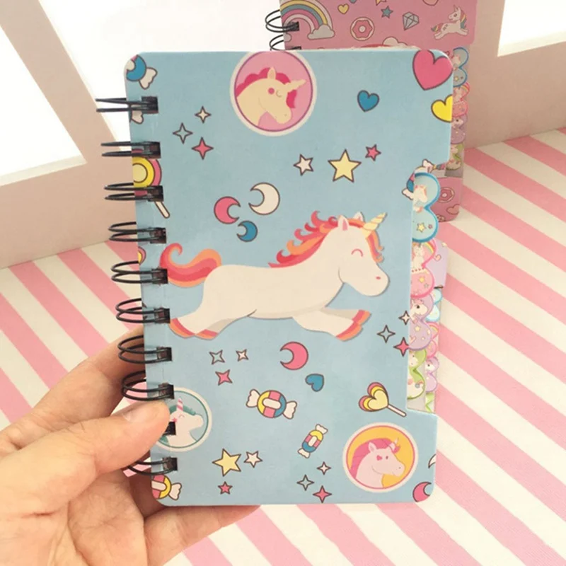 1PC Cute Cartoon Unicorn Hard Cover Coil Notebook Kawaii Planner Pupils Notepad Cute Line Inner Page Stationery Random Color