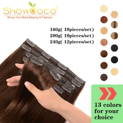 ShowCoco Clip In Human Hair Extension 160G-200G 10pcs And 12pcs/set Non-Remy Straight Hair 2022 Clip-on 100% Natural Human Hair