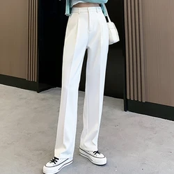 Pantalones rectos informales de cintura alta para mujer, pantalón holgado liso, de lana, de pierna ancha, para oficina, Otoño e Invierno