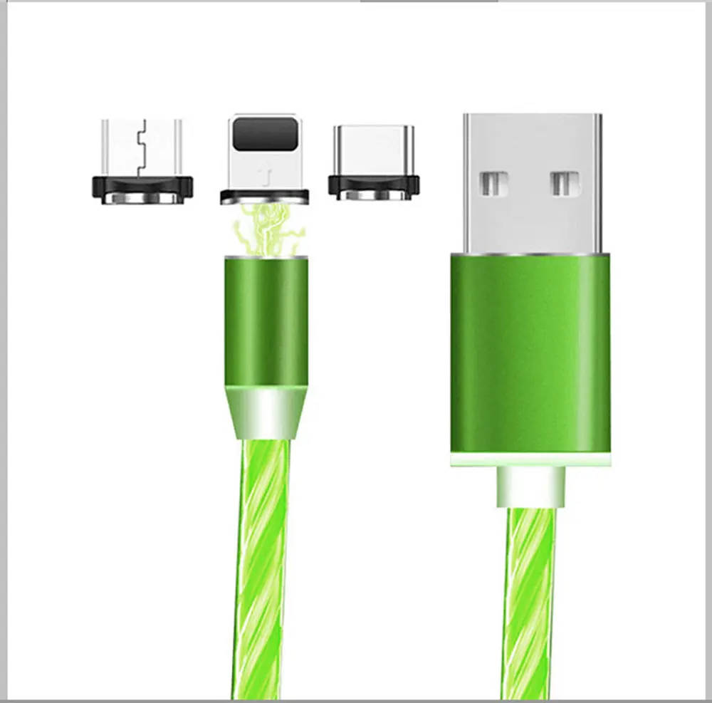 Green 3 в 1 светодиодный магнитный кабель для зарядного устройства Micro Usb, светящийся usb-кабель типа C для samsung S9 Plus iphone 5s 6 7 8 Oneplus 7 pro - Цвет: Green