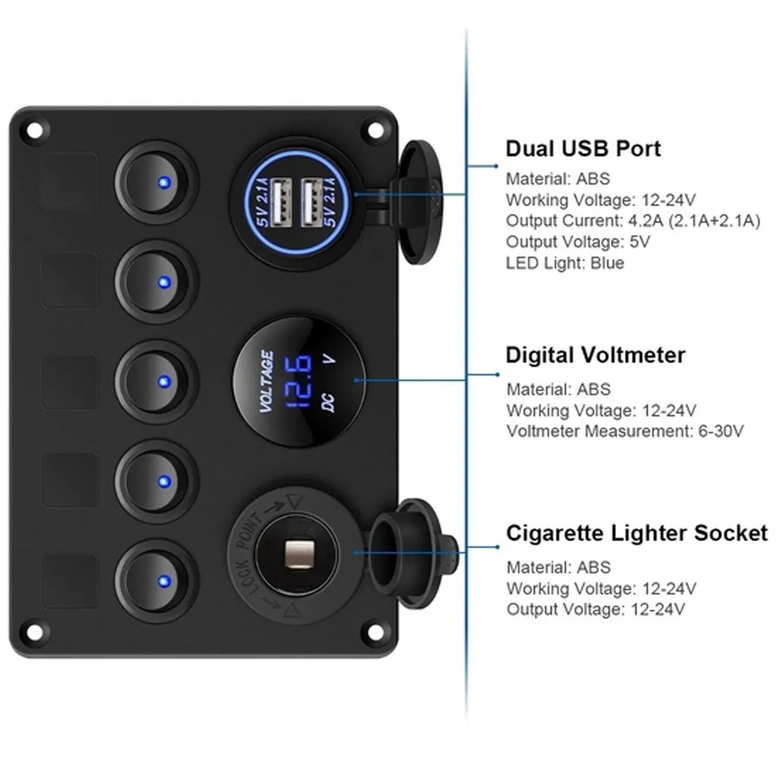 5 банд тумблер панель управления ВКЛ-ВЫКЛ водонепроницаемый 2 USB зарядное устройство 12 В для автомобиля морской лодки
