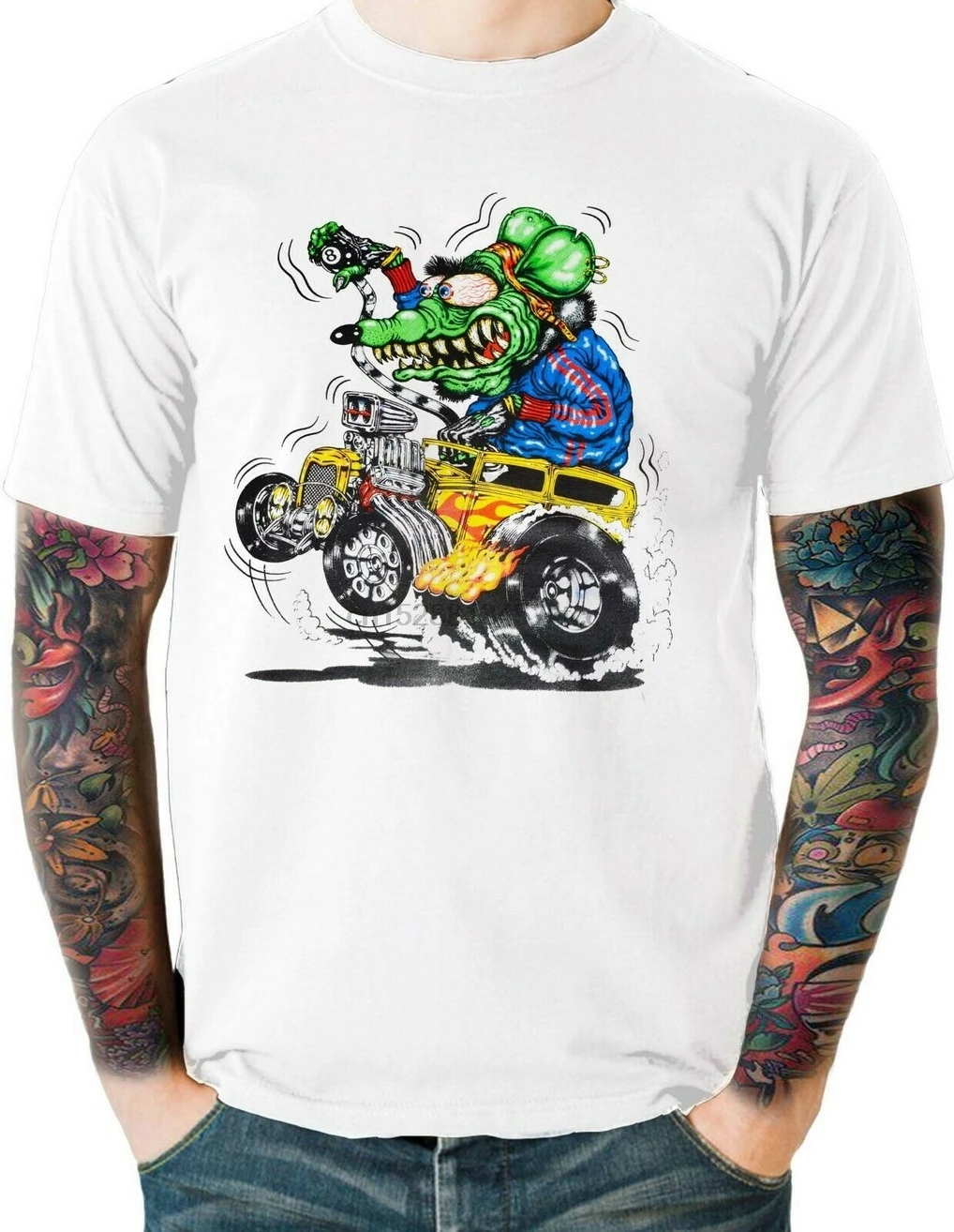 Крыса Стержень футболка с забавным мультипликационным принтом Ratty Hot Rod для Драг