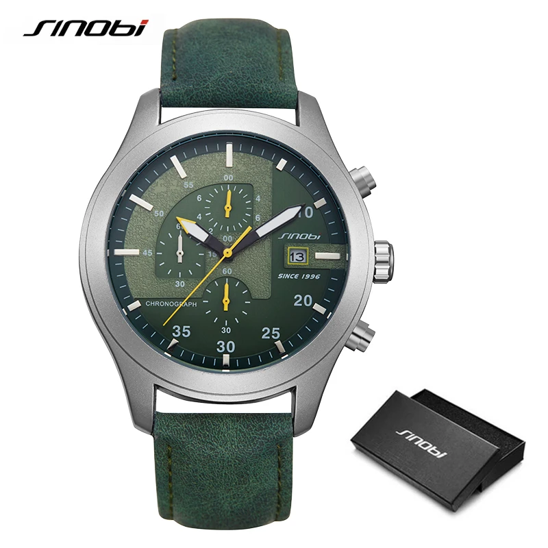 SINOBI Chronograph Calendar Waterproof Geneva Quartz Clock Military Hora Relogio Masculino Big Dial Sports Quartz Watches 2020