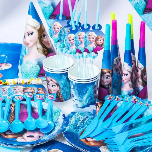 Decoracion Cumpleaños Frozen Vajilla Castillo, Set 81 Piezas De Princesa De Hielo Con Platos, Toallas Y Vasos De Papel, Globos De Copo De Nieve Para Decoración De Fiesta De Navidad De Invierno
