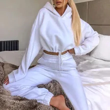 

Spring 2021 New Female Sports Street Fashion Casual Suit Long-sleeved Drawstring Crop Top Loose Straight Trousers Two-piece Suit