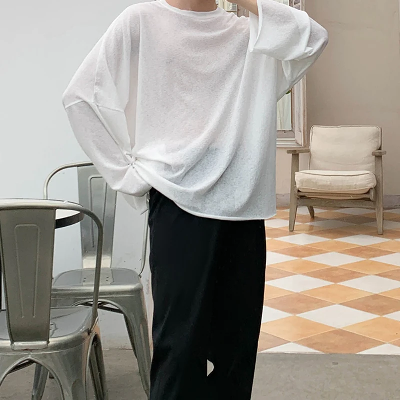 

Men's T-shirt New Spring/Summer White long sleeve thin T-shirt men's loose street hip hop trend big size
