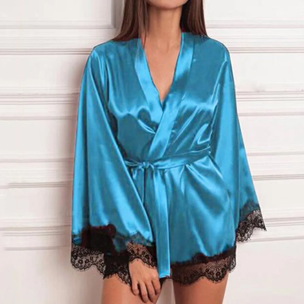 Women Sleepwear Sexy Women Casual Sleepwear Mini Nightgown Summer Slip Dress Lace Home 1pc Robe bathwear Sleepingwear femme#18