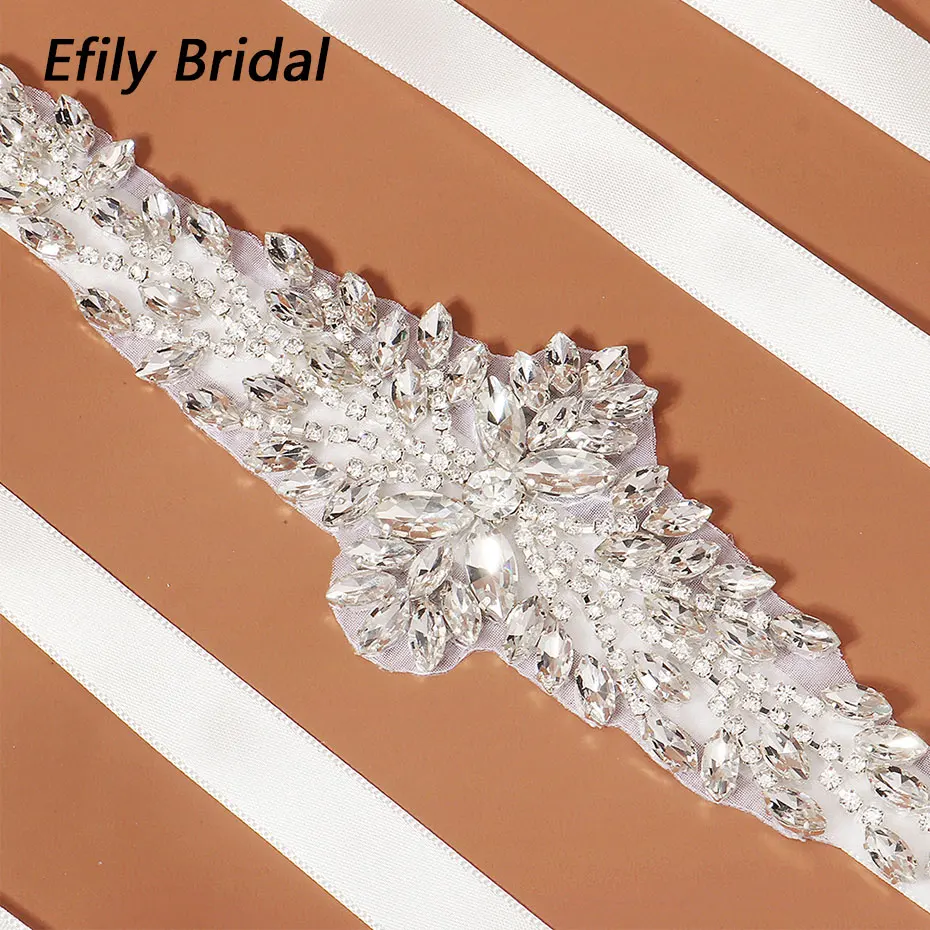Efily Pearl and Rhinestone Bridal Belt for Wedding Accessories Dress Crystal Sash Belt Beaded Applique Ribbons Bridesmaid Gift