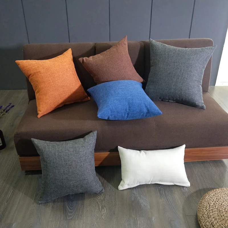 

Cushion Cotton Linen Style Pillowcase + Pillow Core 6 Style Solid Color Cushion Super Soft Thickening Removable And Washable