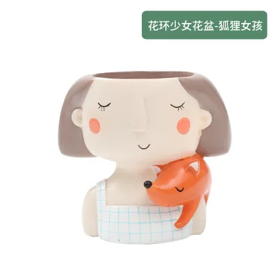 Resin bonsai flowerpot cartoon character tabletop potted plant garland girl fleshy flowerpot - Цвет: 01