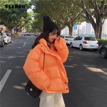 

NEEDBO Ladies Puffer Coat Padded Elegant Winter Jacket Women Parka Mujer Warm Loose Stand Collar Outweart Winter Women Plus Size