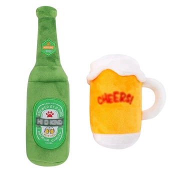 

1pc Plush Squeaky Bone Dog Toys Bite-Resistant Clean Dog Chew Puppy Training Toy Soft Beer Bottle And Beer Glass Pet Supplies