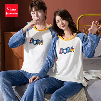 

Winter Flannel 2PCS Pyjamas Women Pajamas Set Cartoon Pattern Couple Sleepwear Homewear Christmas Two-piece Pijama Set Nightwear