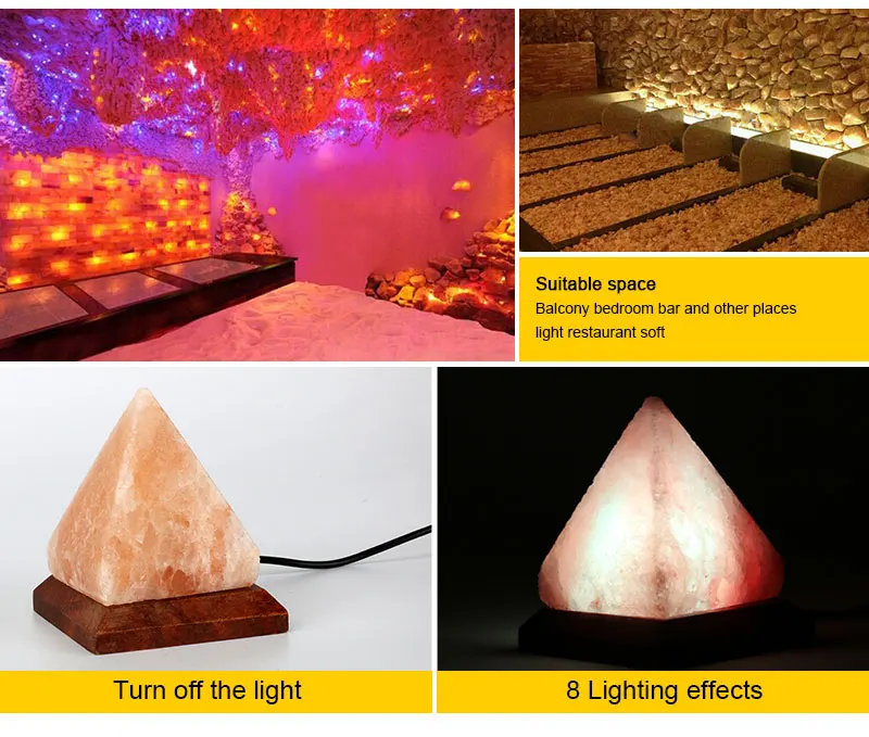 KHLITEC Triangle USB Salt Lamp Hand Carved Purifier Night Light Wooden Base Himalayan Colorful Crystal Rock Lamp Light7