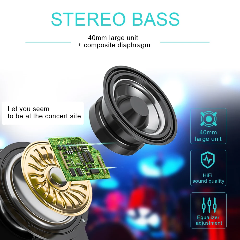 TOMKAS LED Light Bluetooth Headphones Wireless Earphones Stereo Folding Headsets Adjustable Earbuds With Mic TF Card Mp3 Player
