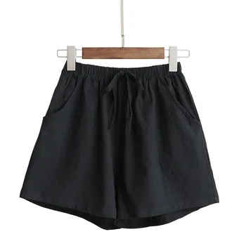 

Home Wear Linen Cotton Casual Shorts Women Comfortable Loose Oversized Shorts Summer High Waist Girl Solid Black Gothic Short