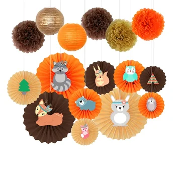 

Baby Shower Decoration Woodland Animal Paper Fans Kids Birthday Hanging Paper Crafts Animal Kit Lanterns