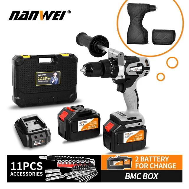 NANWEI 21V 13mm Cordless Drill Industrial Grade Brushless Impact Drill 1/2