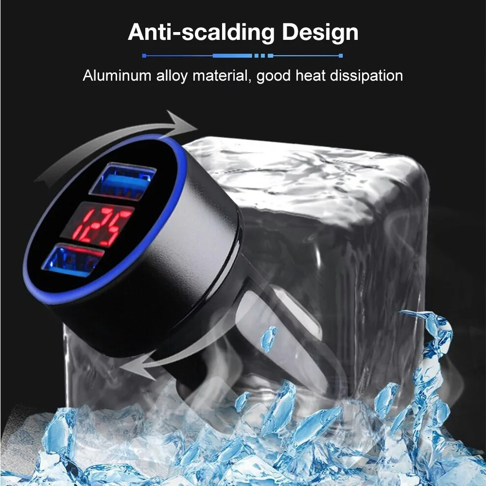 3.1A Dual USB LED Car Charger with Blue Indicator Light Multi-protection Universal for 12V/24V Vehicles
