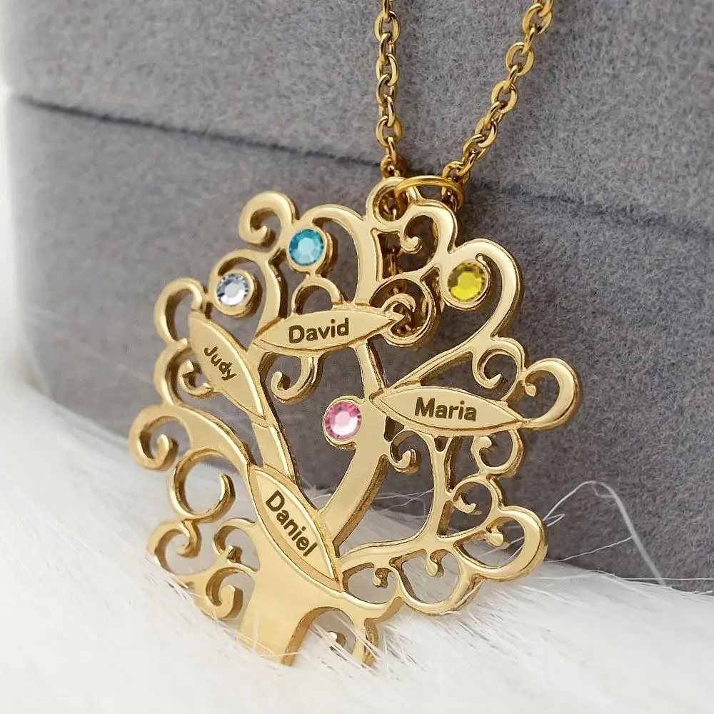 Colgante del árbol de la familia con nombre personalizado, colgante del árbol de la familia con grabado de nombres personalizados, regalo de cumpleaños para mamá