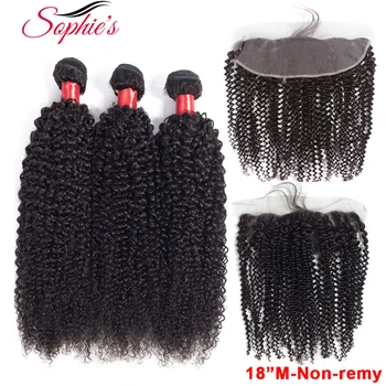 

Brazilian Hair Middle Ratio 10”-26”Kinky Curly Non-remy Human Hair Bundles With Lace Frontal Pre Plucked Hair Extensions