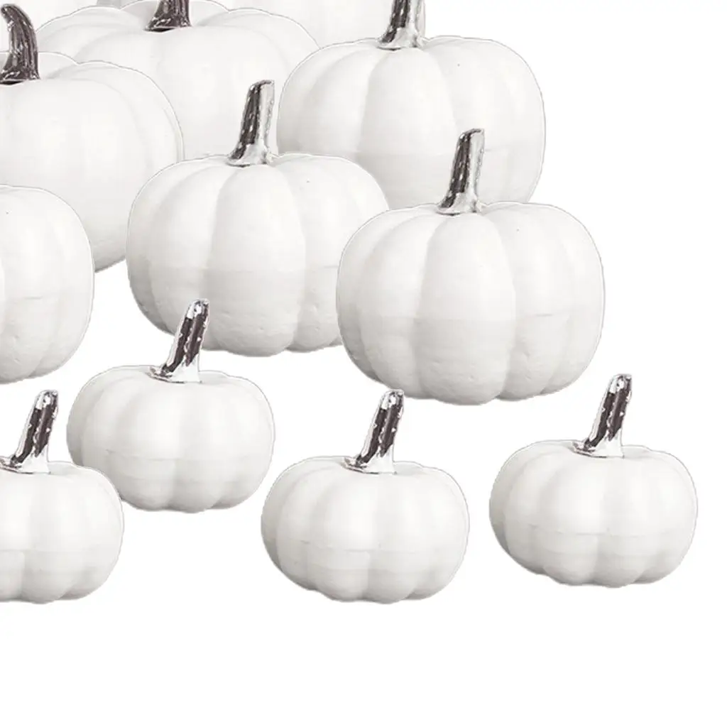 12Pcs Realistic Fall Harvest Small White Mini Artificial Foam Pumpkins for Halloween, Fall and Thanksgiving Decorating