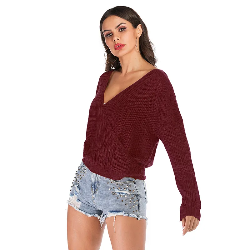 2019 autumn and winter popular knitwear V-neck solid color long sleeve Pullover for women sweaters fashion sueter mujer korean 2019 autumn and winter popular knitwear V-neck solid color long sleeve Pullover for women sweaters fashion sueter mujer korean