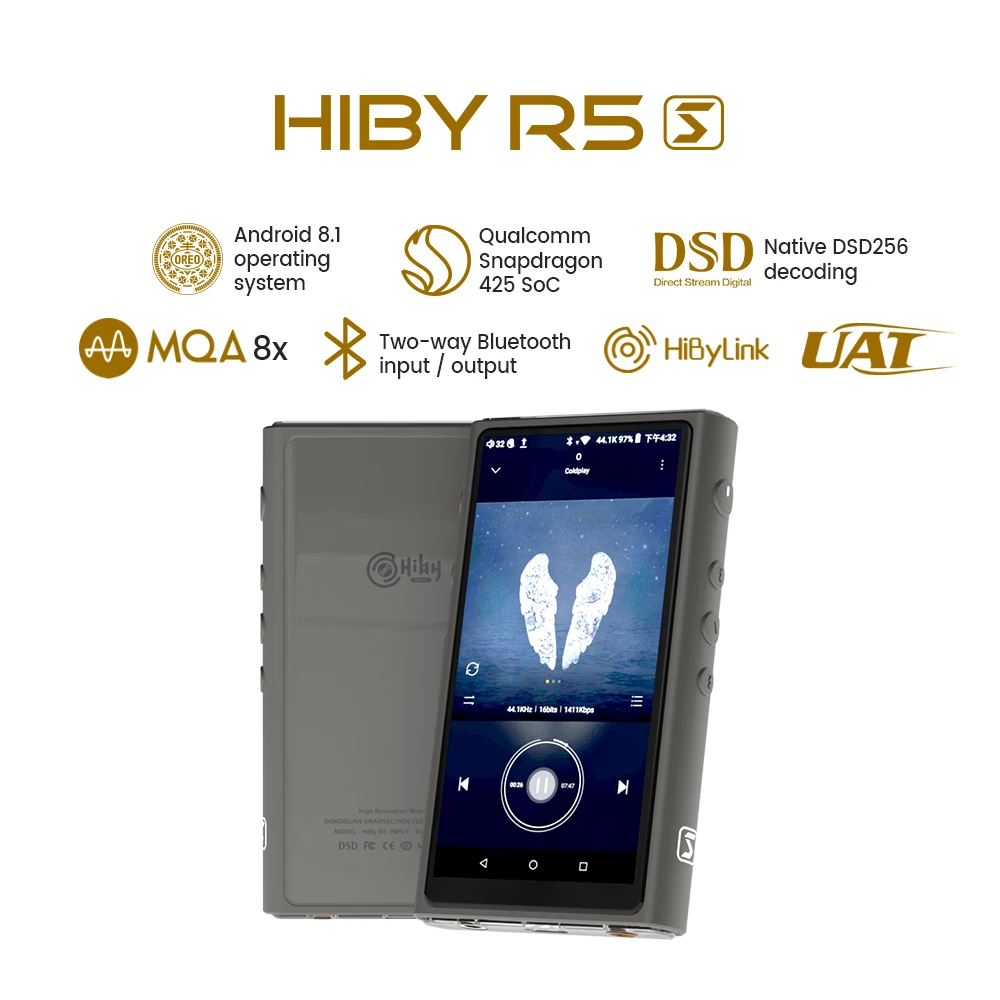 HiBy R5 Saber in gray Android 8.1 HiFi Lossless HiRes Music Player WiFi/Air Play/Bluetooth/LDAC/DSD/aptX/Dual CS43198/MQA/Tidal