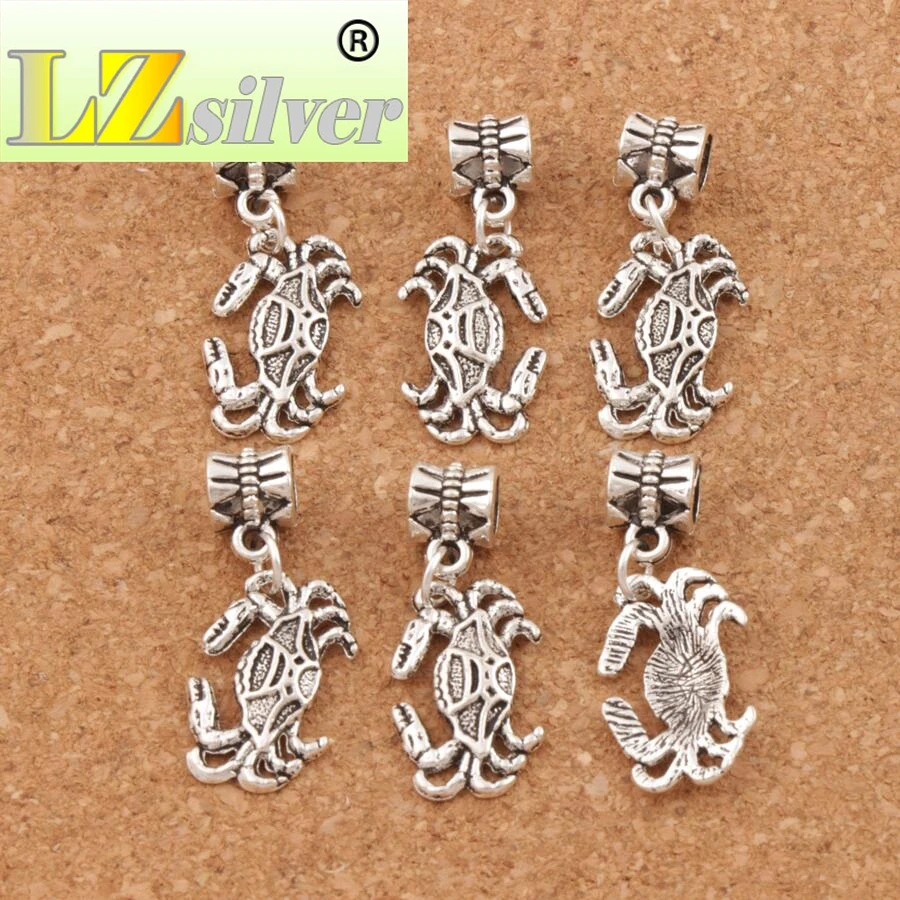 Crab Crawling Big Hole Beads 12.8x30.5mm 100pcs Zinc Alloy Dangle Fit European Charm Bracelets Jewelry DIY B180