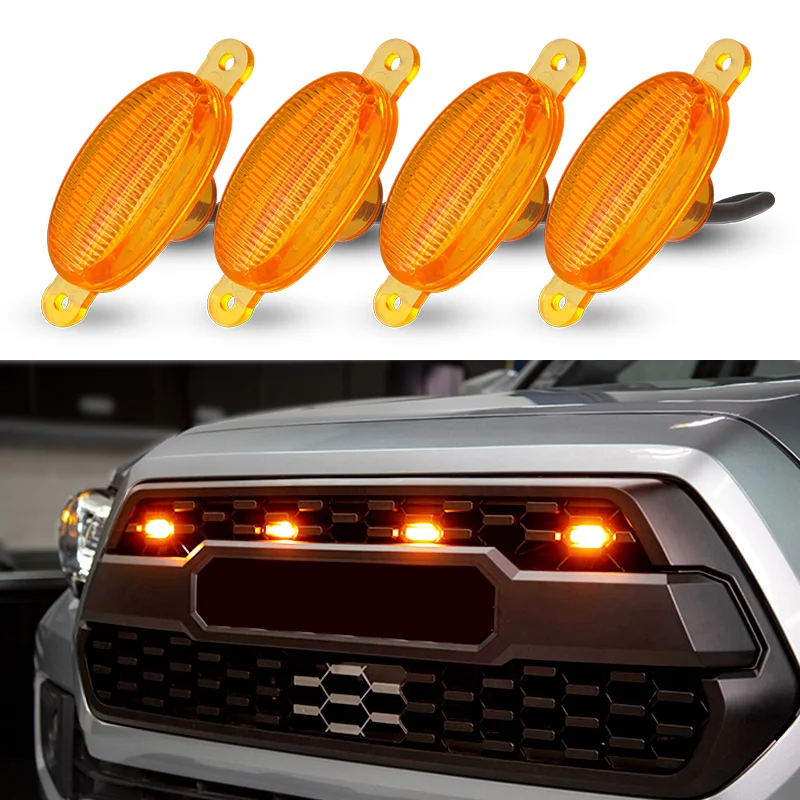 4pcs Grille Led Light For Car Universal 12v Drl Bulbs Amber Yellow